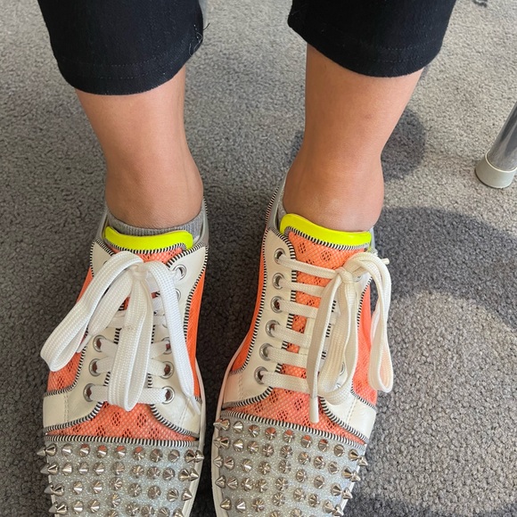 AC Viera Spiked Flats - Christian Louboutin Sneakers, Yellow & Orange Highlit - Picture 13 of 14